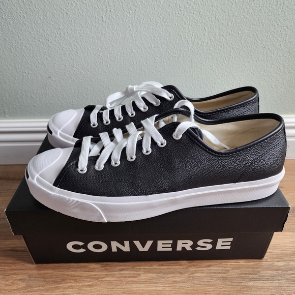 Like New Men’s Converse Jack Purcell Leather Sneakers Black/White Size 11.5 - Picture 8 of 10